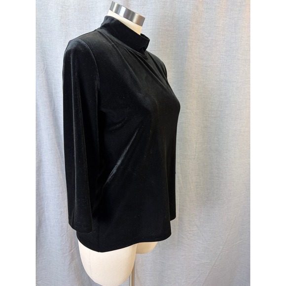 Talbots Black Velvet Mock Neck Top Stretch Petite M - Picture 8 of 10